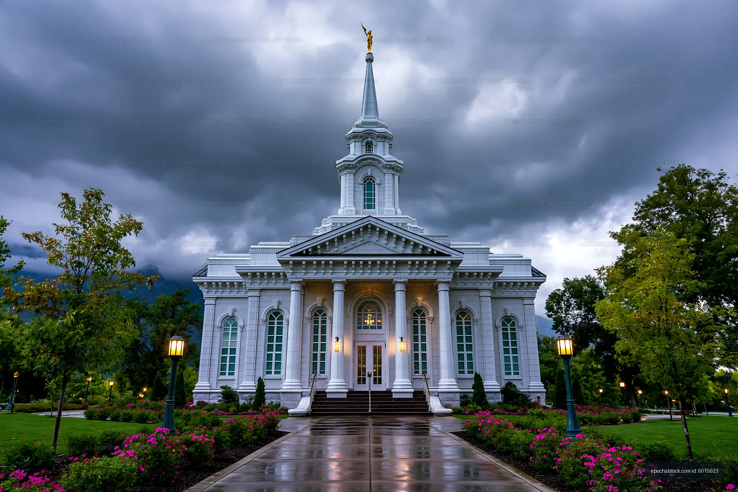 Historic church building under cloudy sky