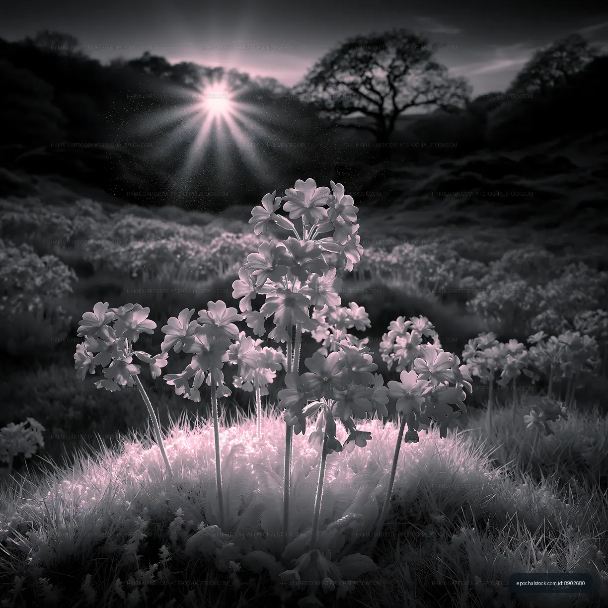 Flowers growing in a field during sunrise