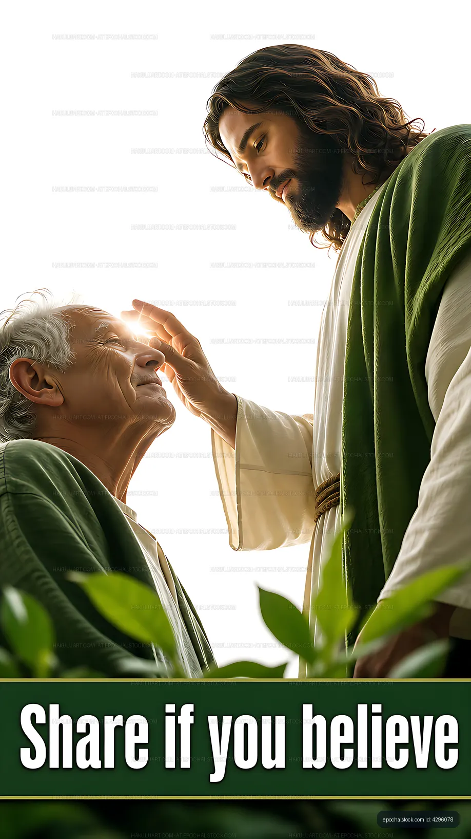 Man receives blessing from spiritual figure in bright setting