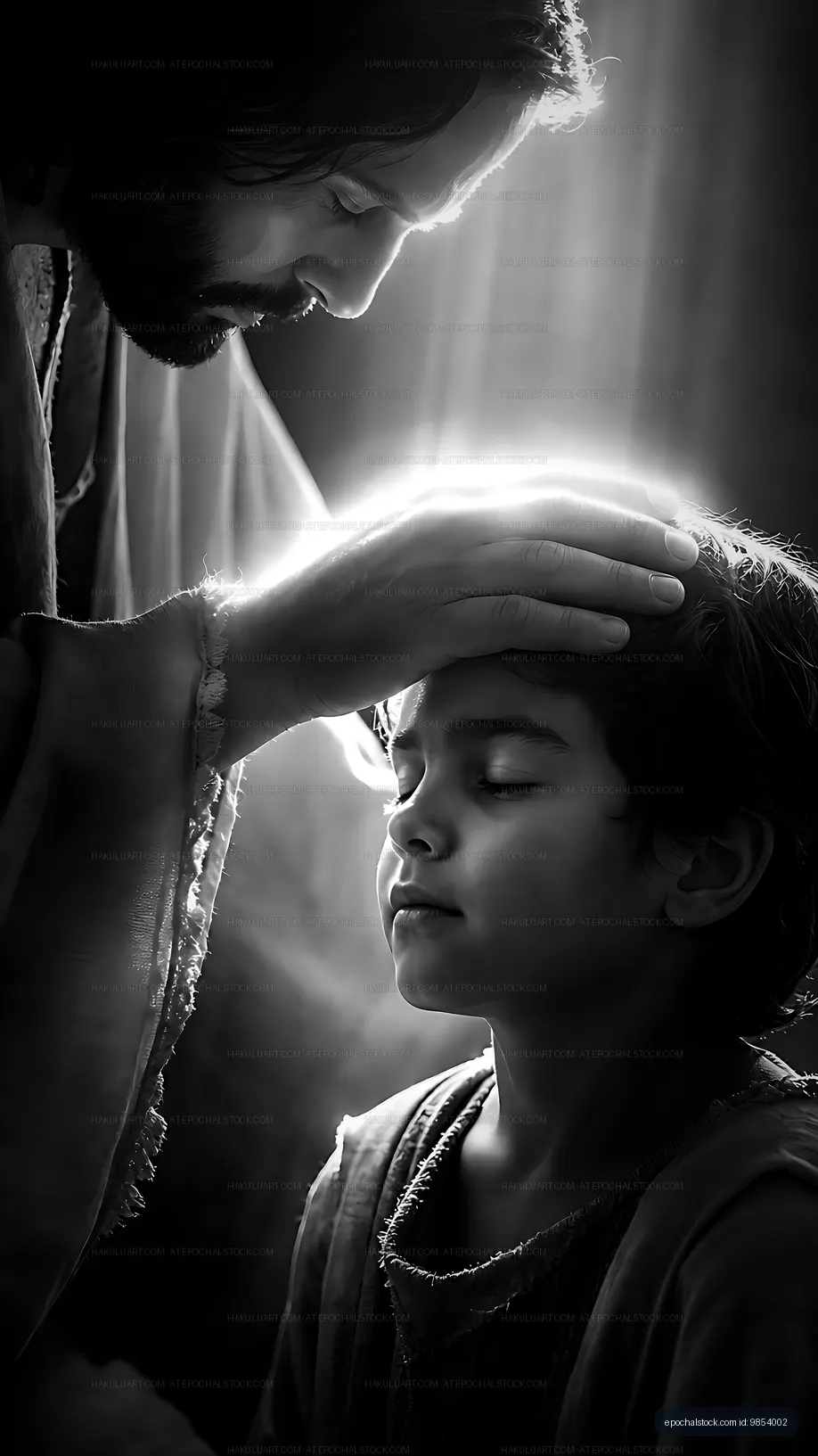 Religious blessing of a child in a soft light setting
