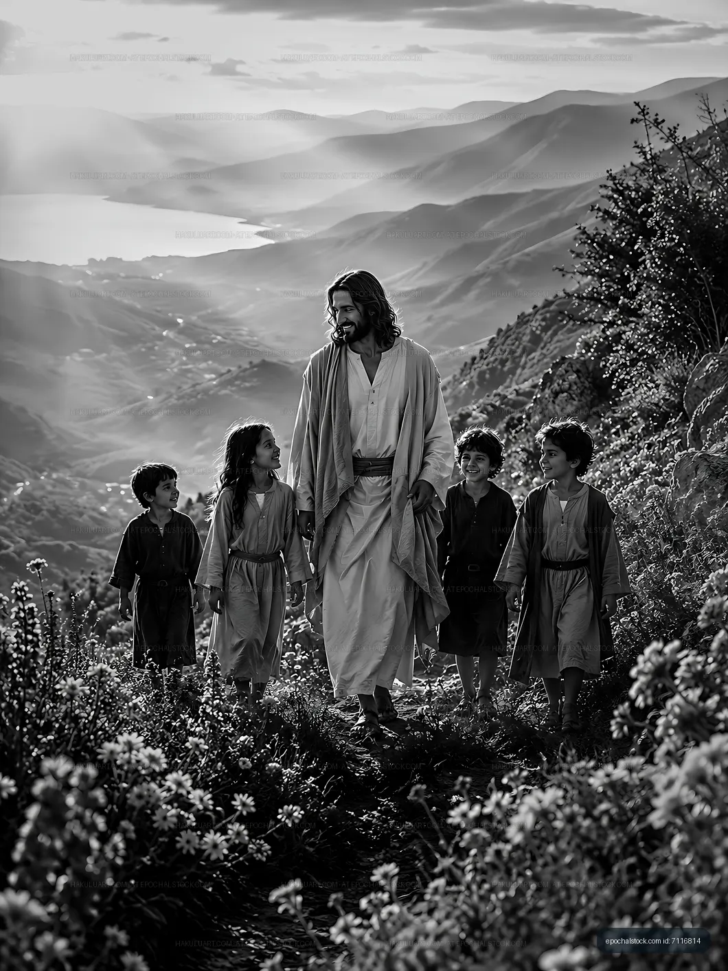 Walking on a path in the mountains with children
