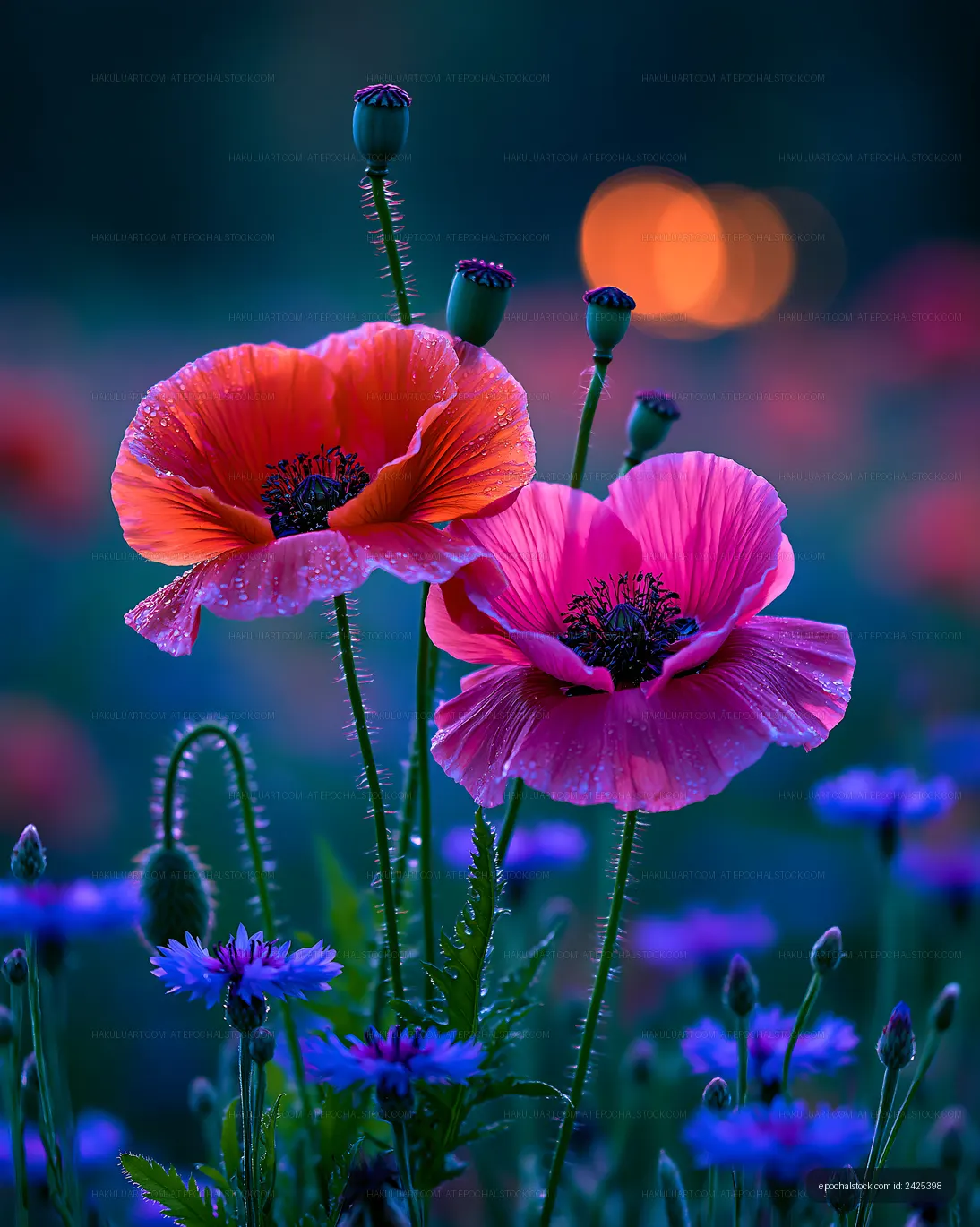 Bright flowers with a soft focus background in a garden