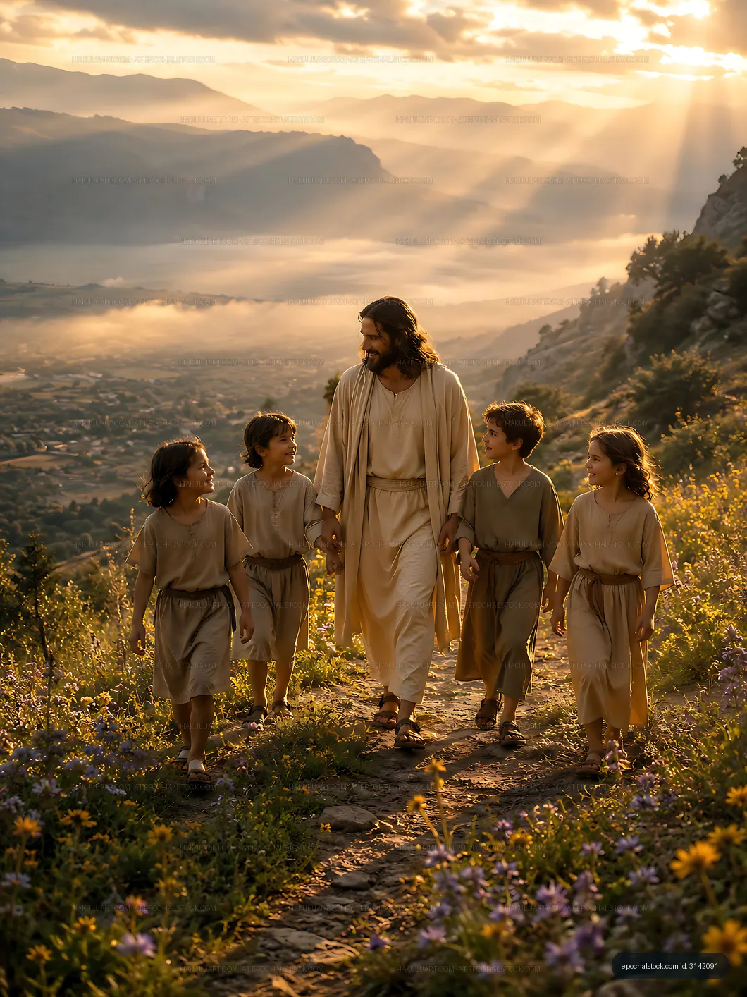 Walking together on a path during sunset