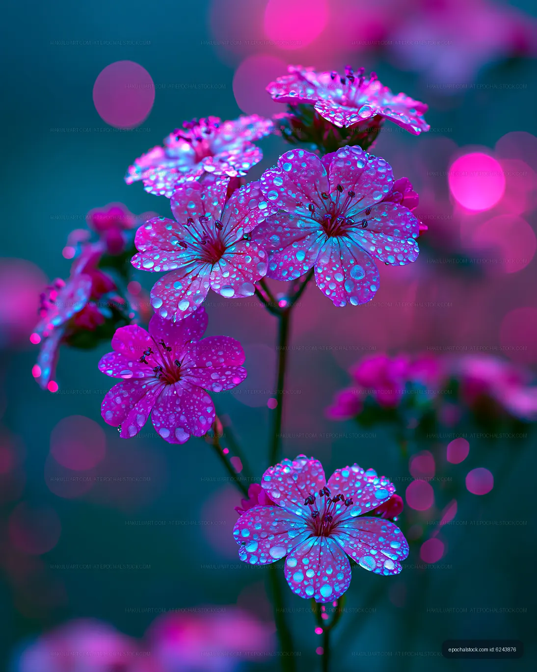 Pink flowers with water droplets in a vibrant garden setting