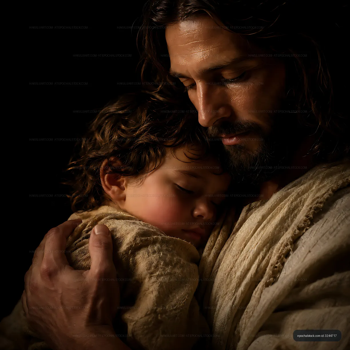 Father embracing child in warm light