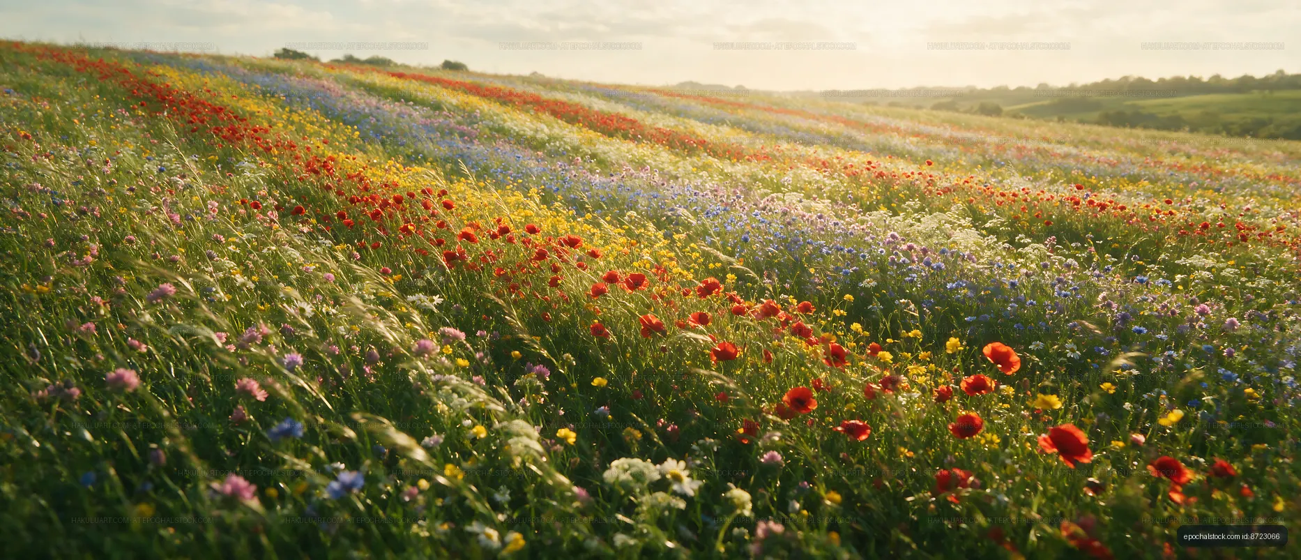 Colorful wildflower field under sunlight