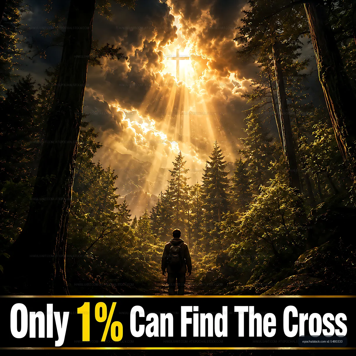 Searching for the cross in a sunlit forest scene