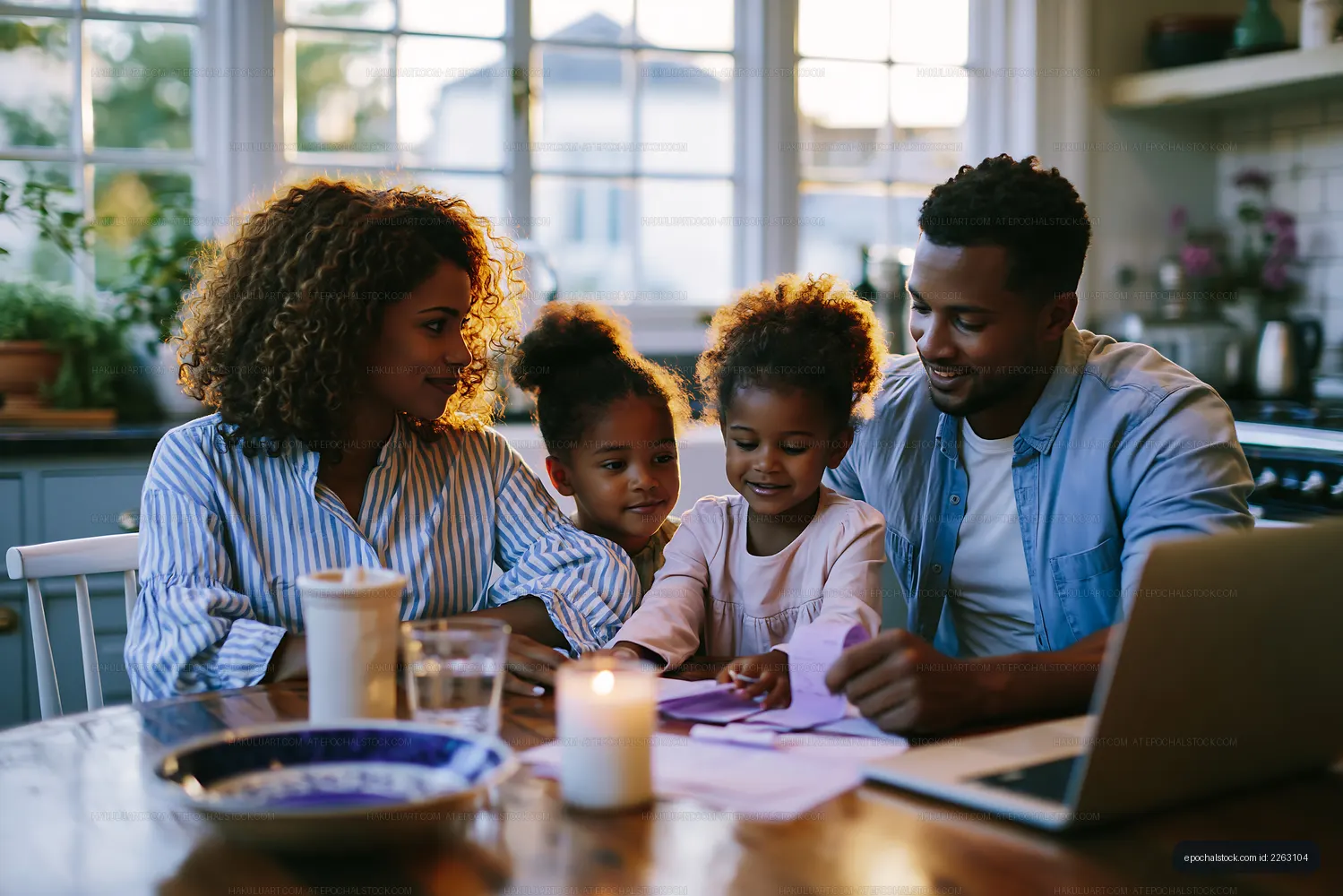 Family spending time together at the table during the evening