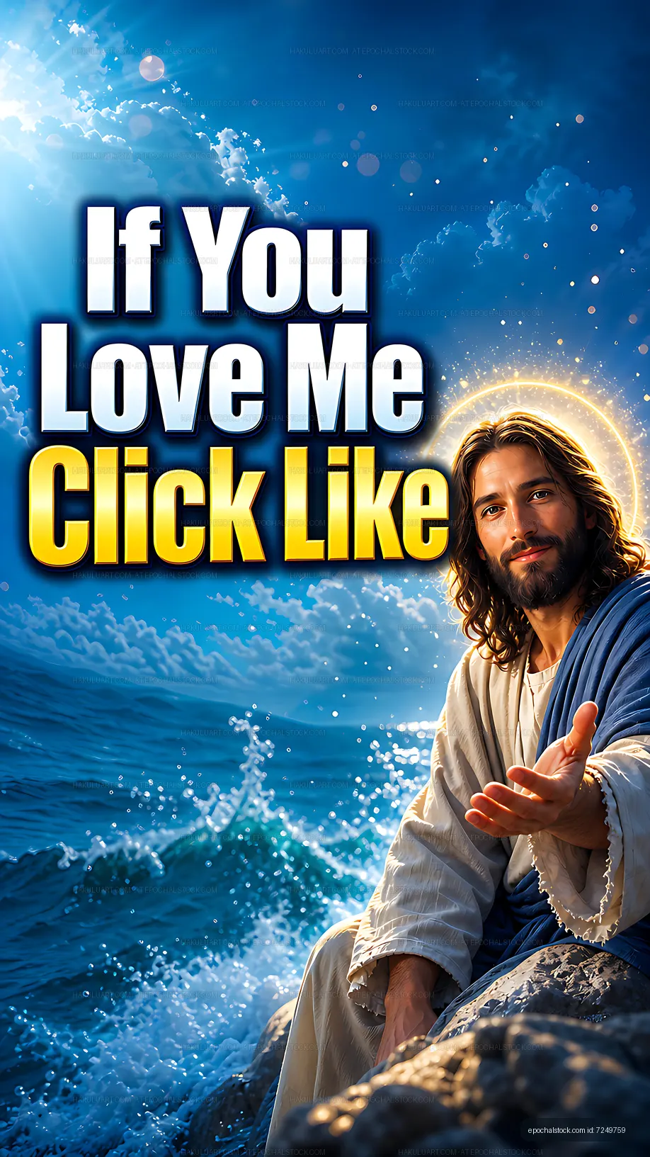 Jesus asking for likes near the ocean