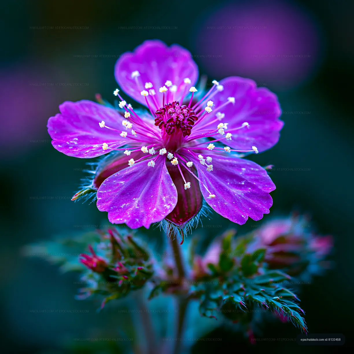 Purple flower with detailed petals in natural setting