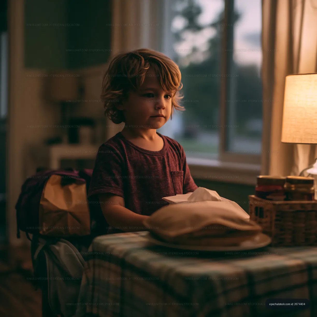 Child setting the table in a warm, cozy home in the evening
