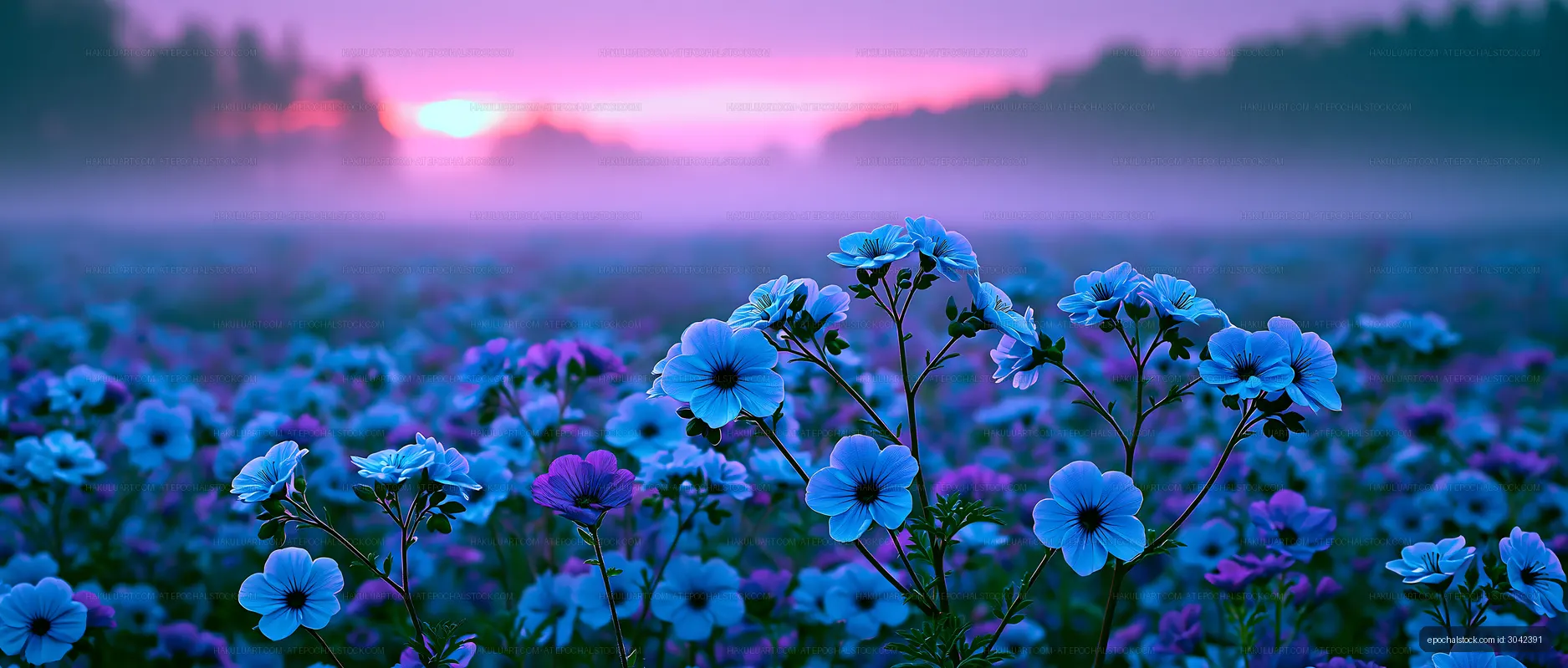 Colorful flowers in a field during sunrise