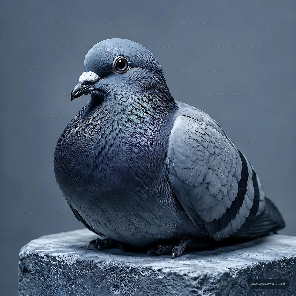 Gray pigeon perched on a stone surface