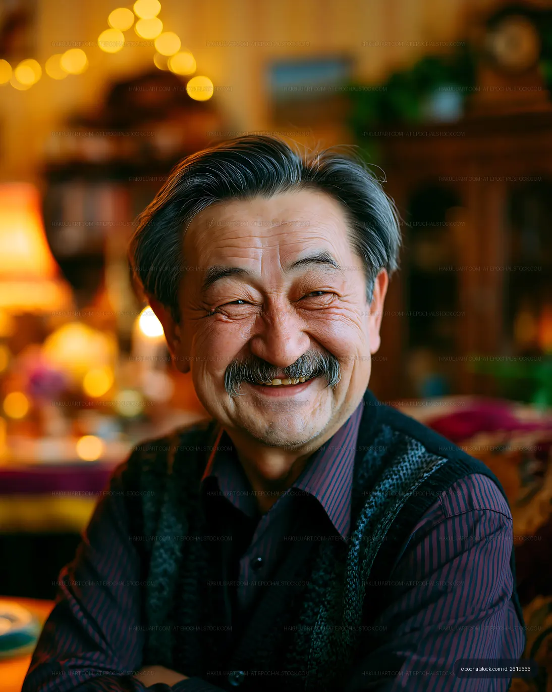 Smiling older man sitting in cozy home environment