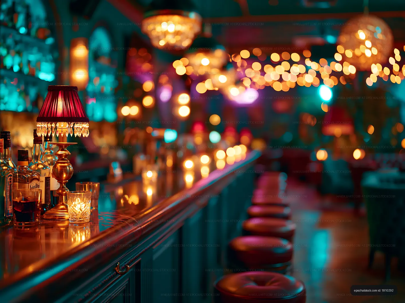 Evening scene at a cozy bar with dim lights and candles