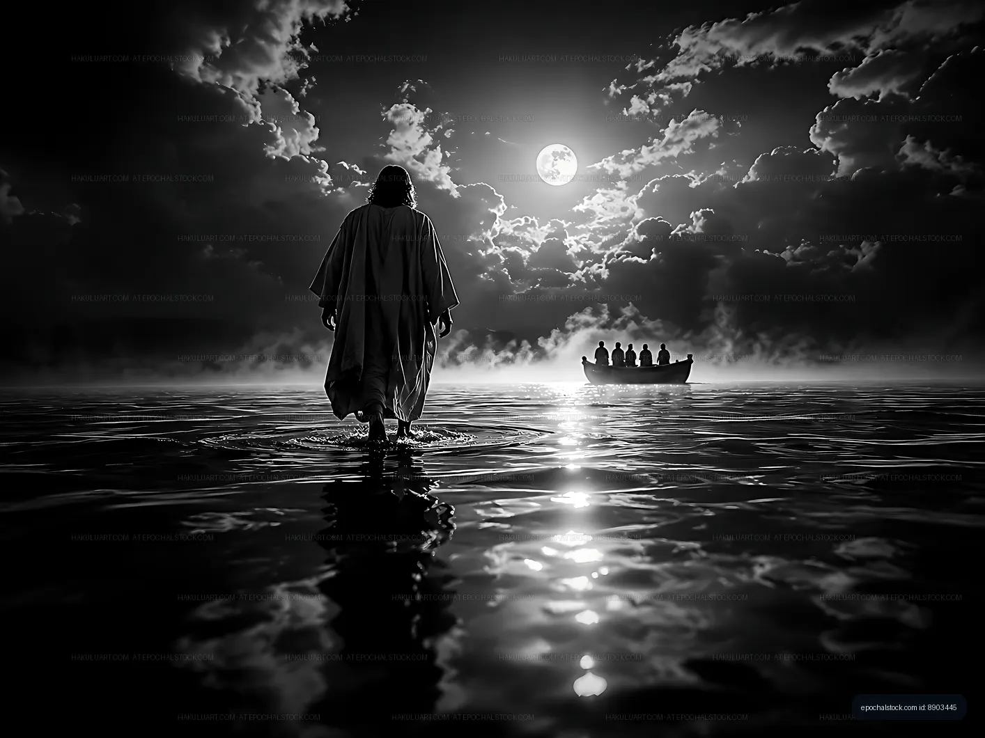 Walking on water at night under the moonlight