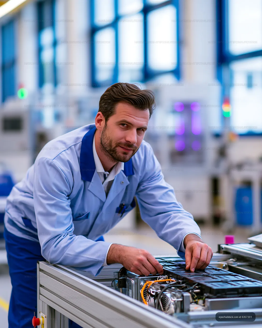 Engineer working on a machine in a factory setting