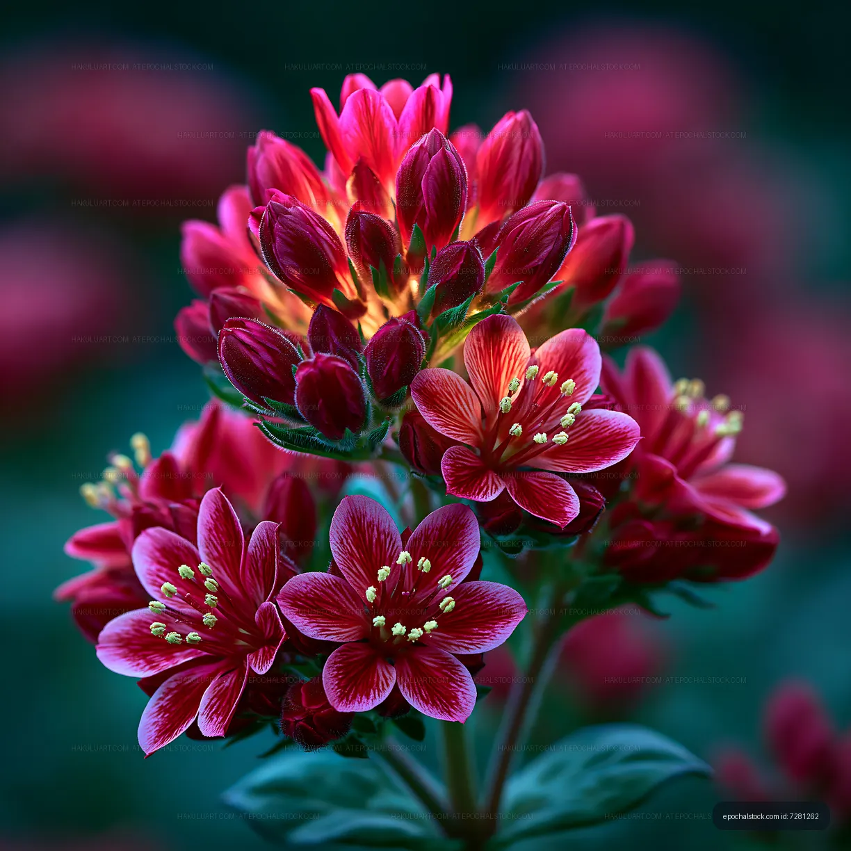 Bright red flowers bloom in a garden setting
