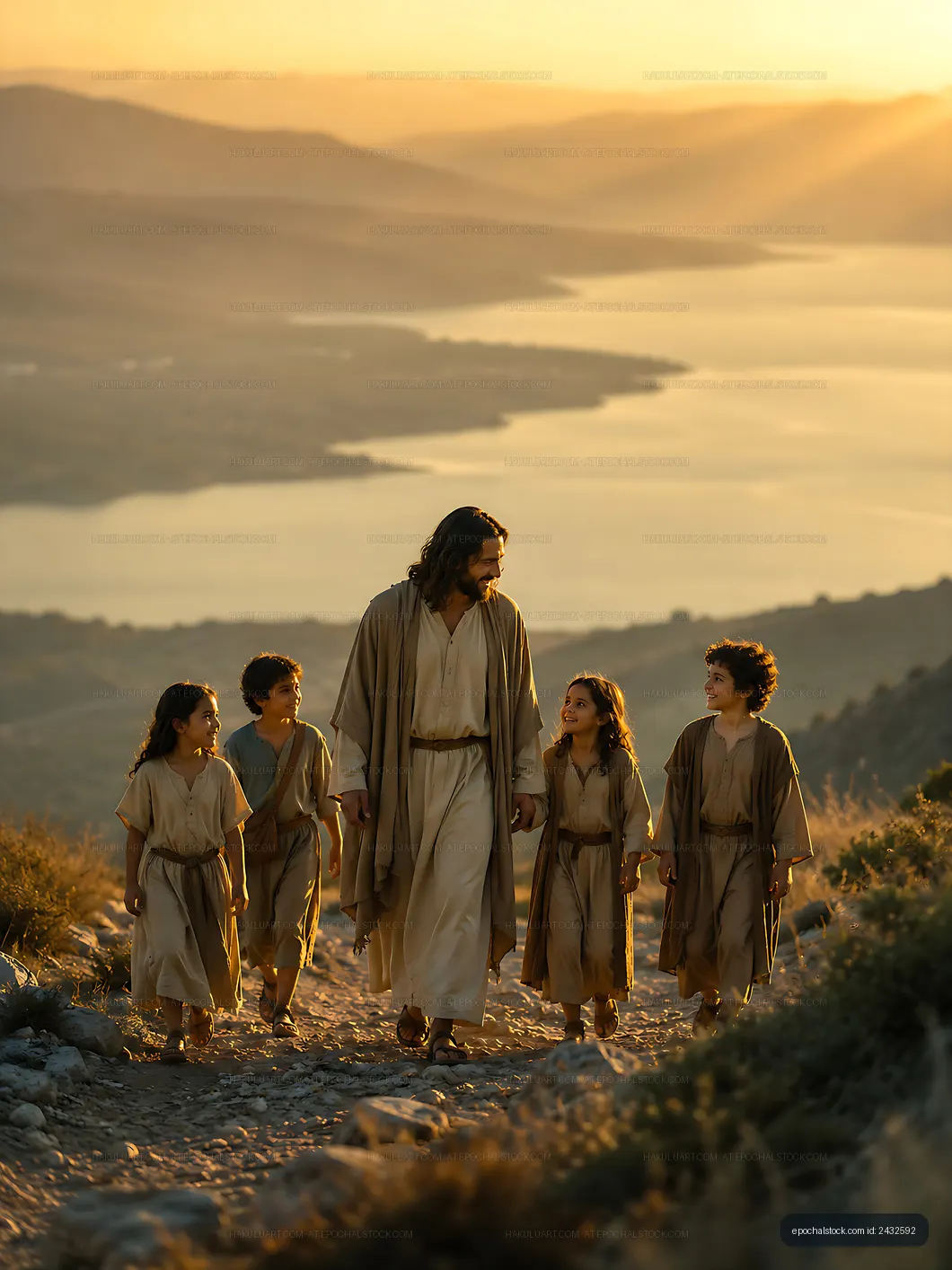 Walking together at sunset along a mountain trail