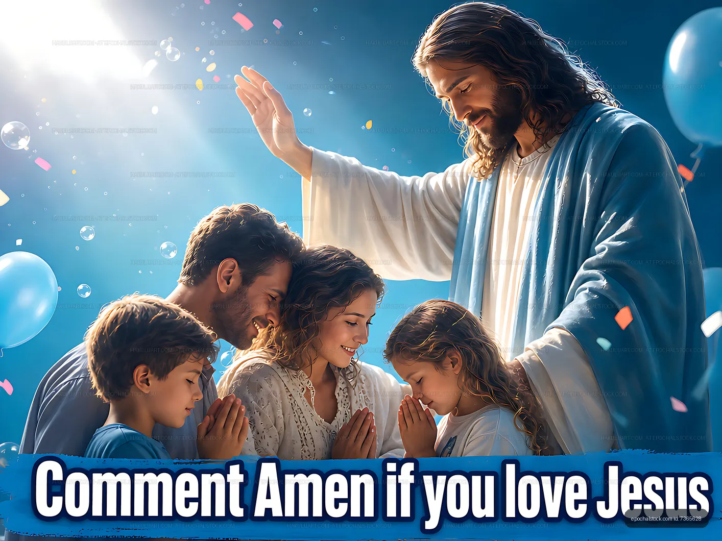 Family gathering with Jesus figure in a worship scene