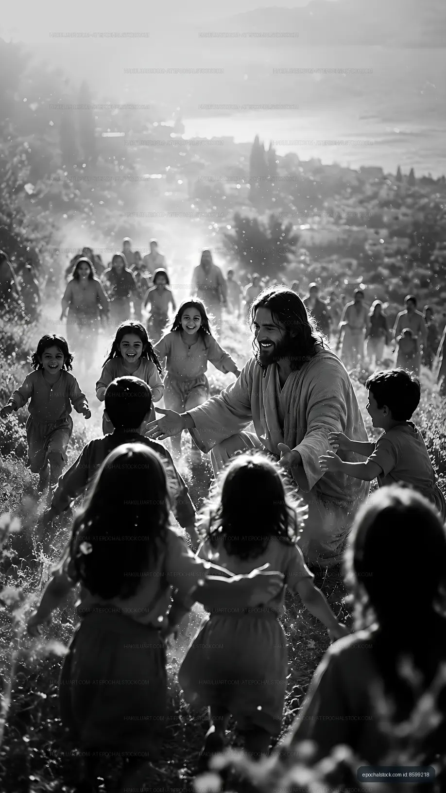 Children playing around a man in a field during daylight