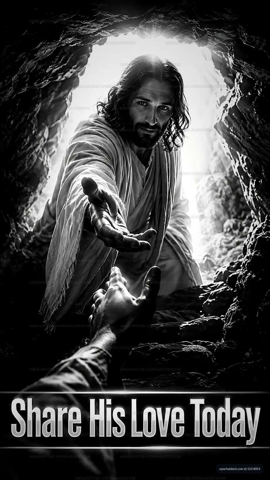 Man reaching out in a cave with a message of love
