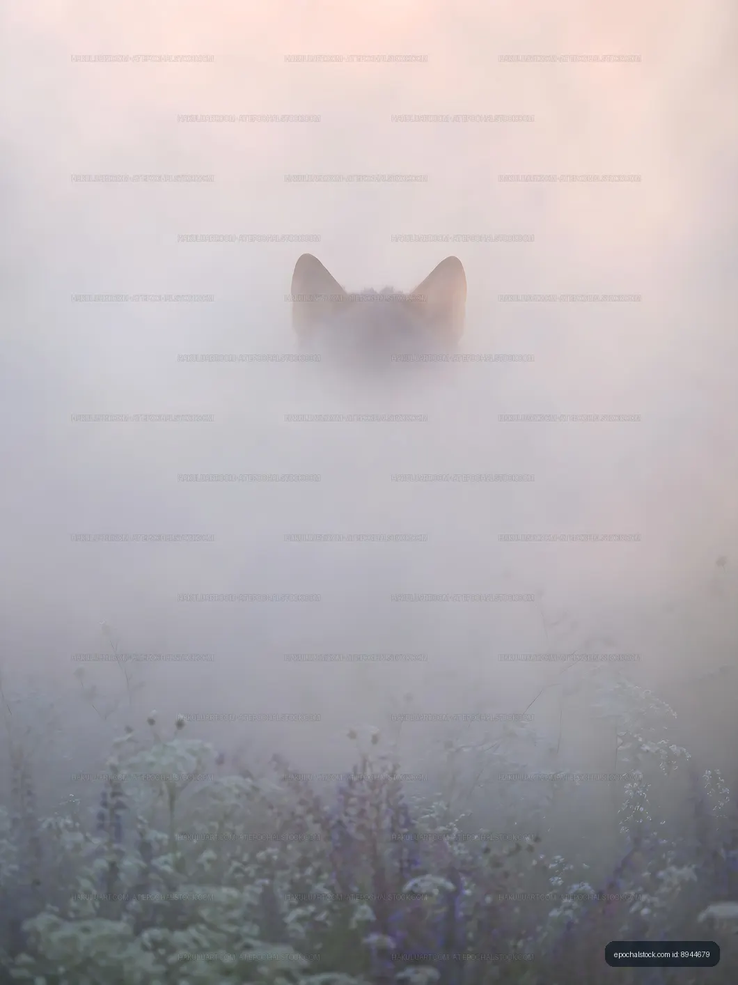 Wolf silhouette surrounded by fog in a forest setting
