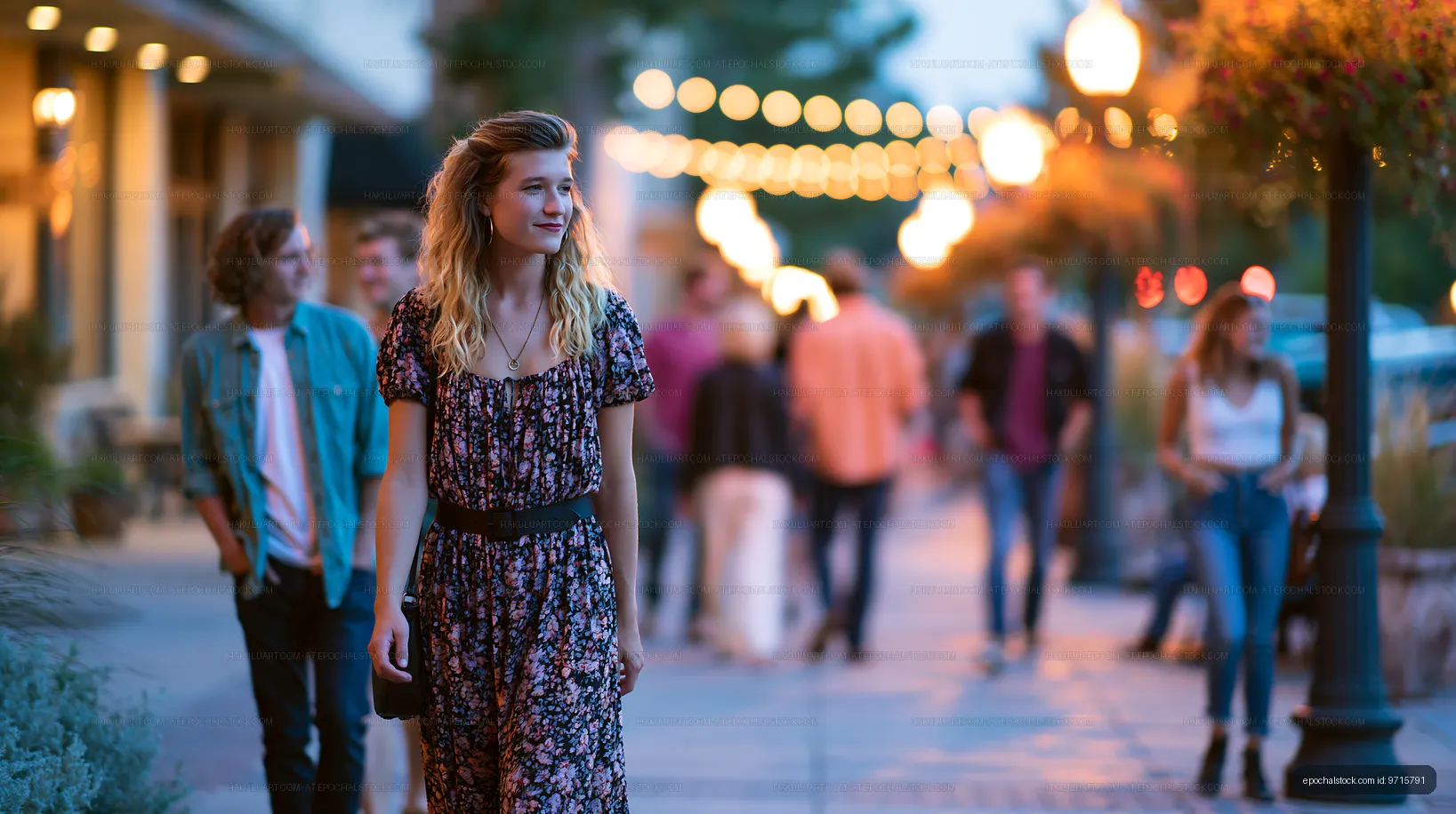 Evening stroll on a busy street with bright lights