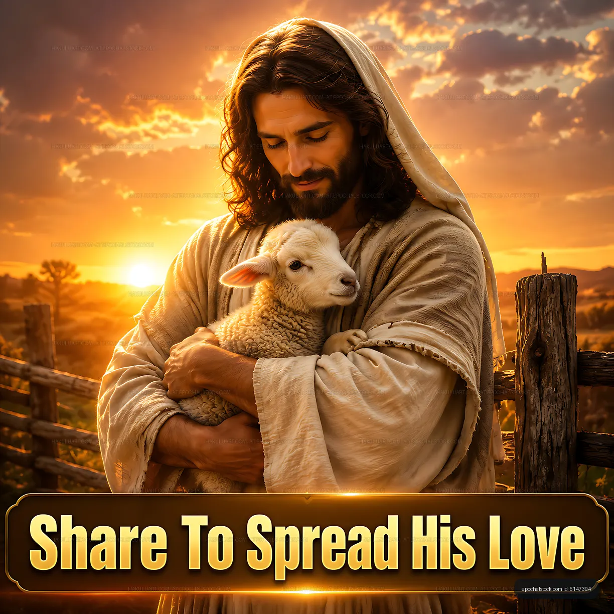 Man holding a lamb in a sunset setting
