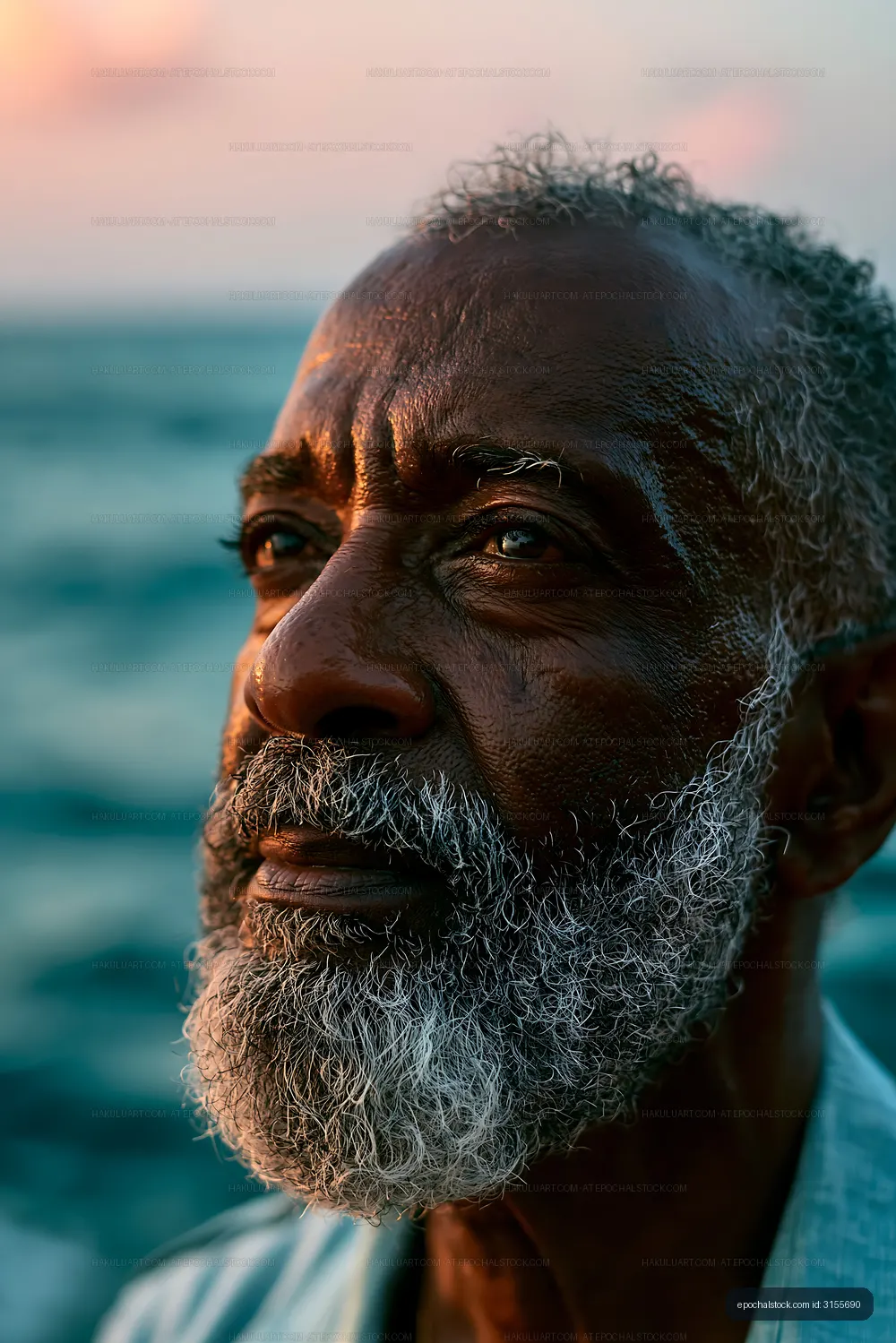 Older man looking out at the ocean during sunset