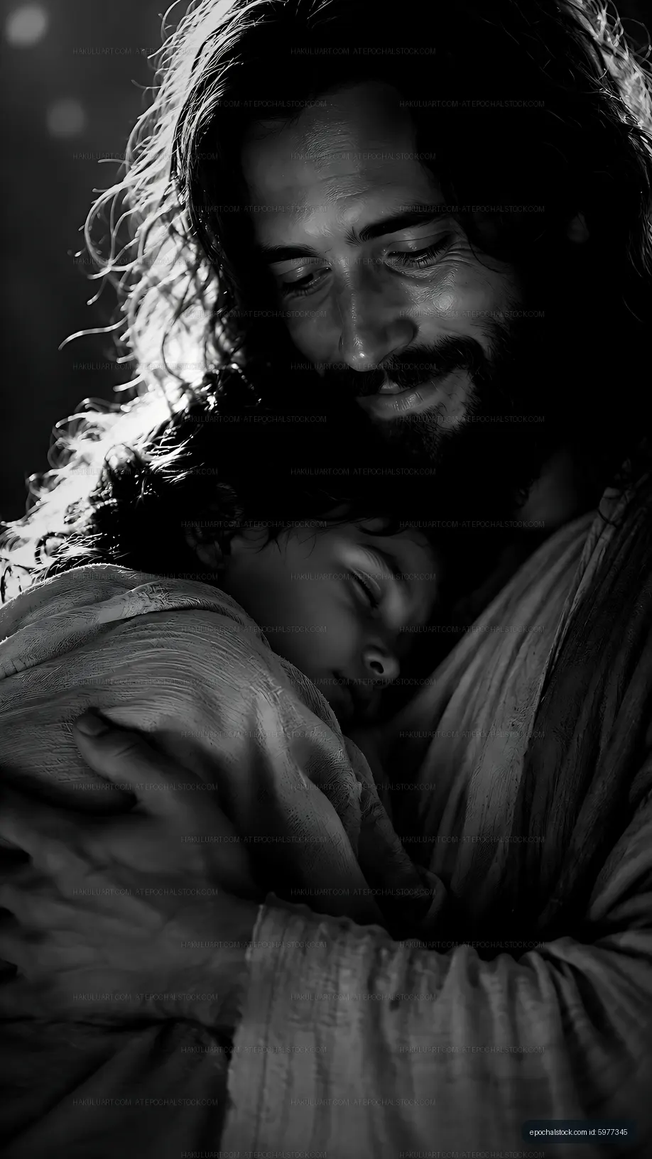 Father holding child in embrace in soft light