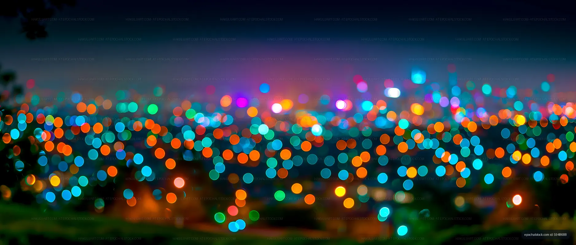 City lights glowing at night with blurred bokeh effect