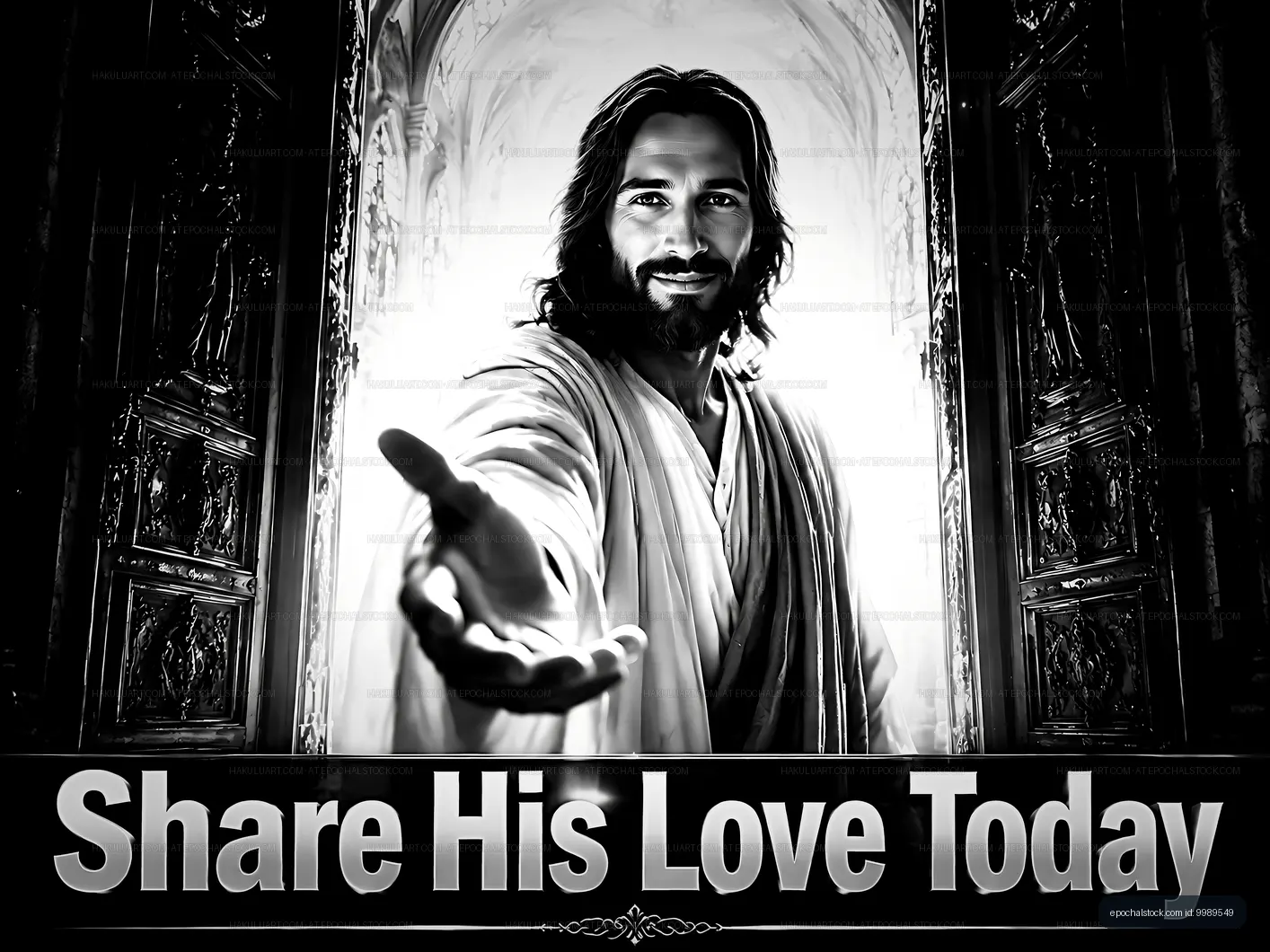 Religious image of a man extending hand with a message of love