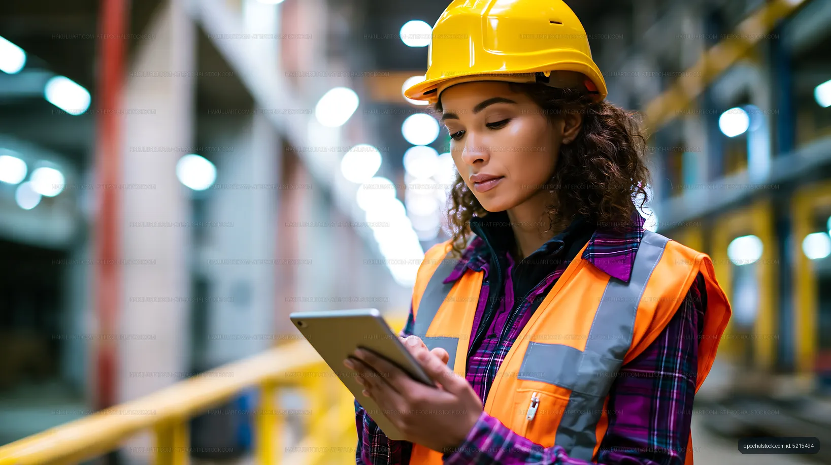 Worker checks tablet in industrial setting
