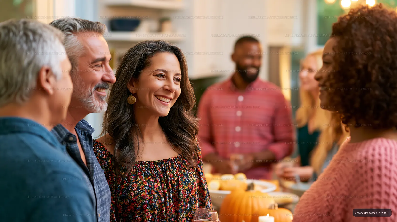 Gathering of friends at a cozy autumn dinner party