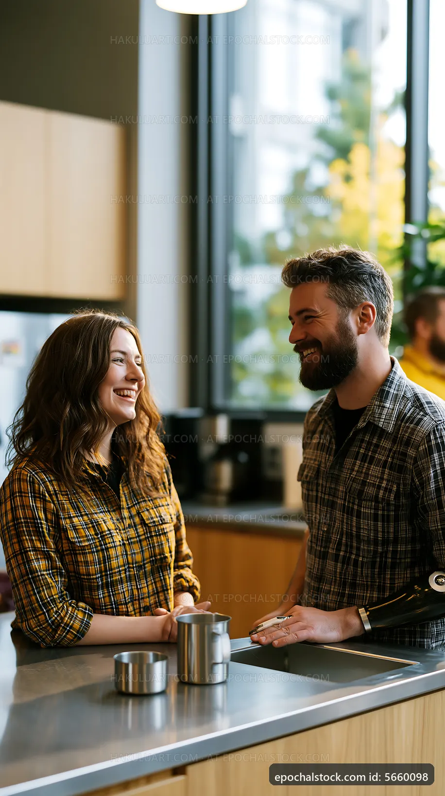 Couple enjoying conversation in a cafe with coffee in hand