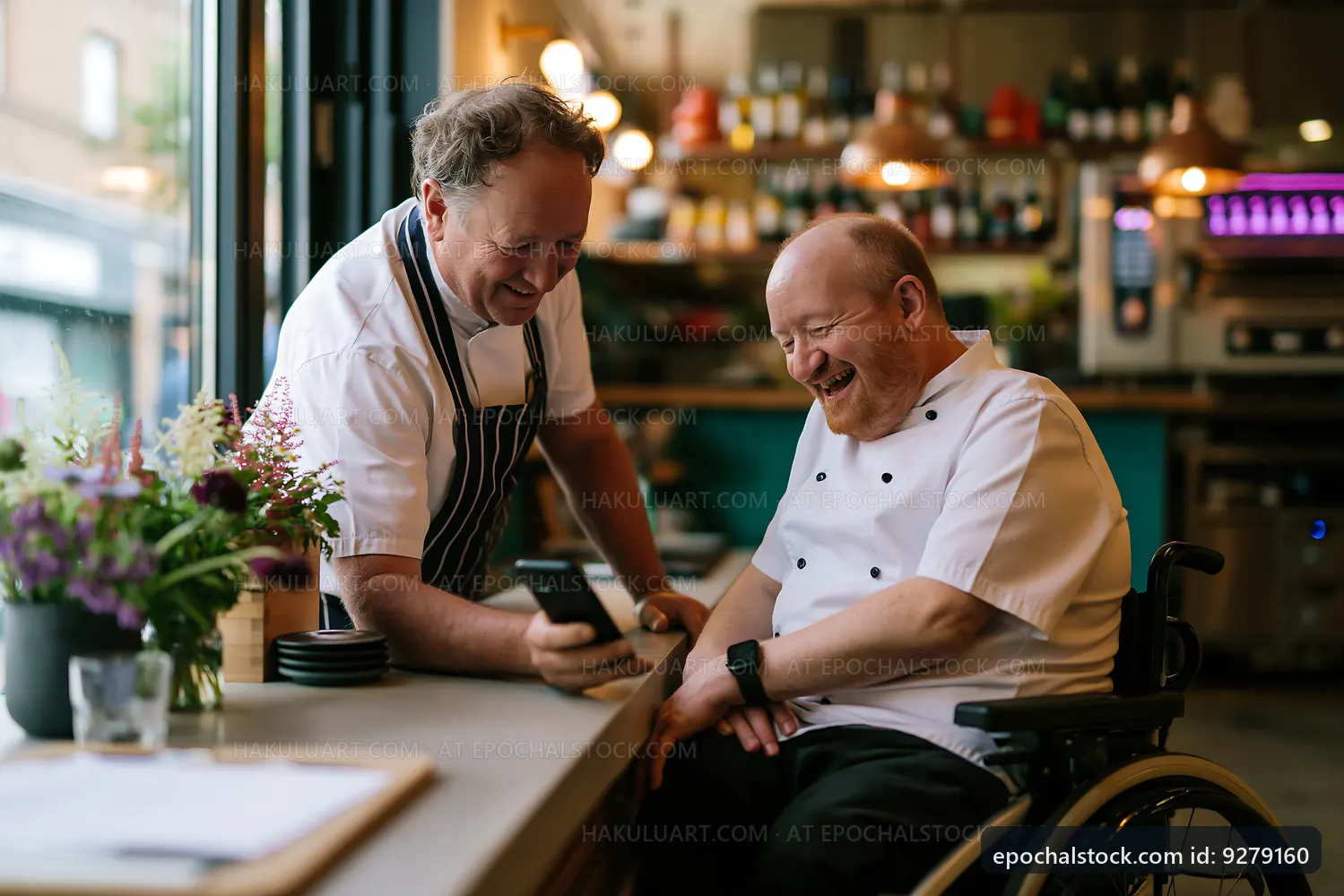 Chef shares a moment with a customer in a restaurant