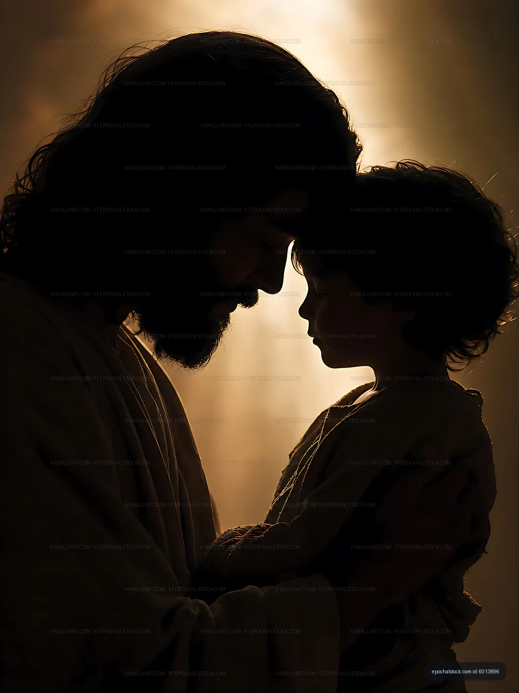 Father and child silhouette in soft light