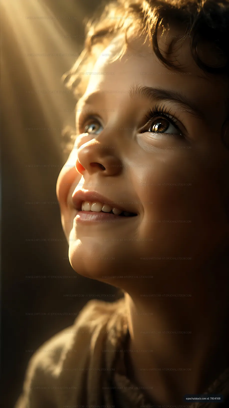 Child smiling in warm light looking up