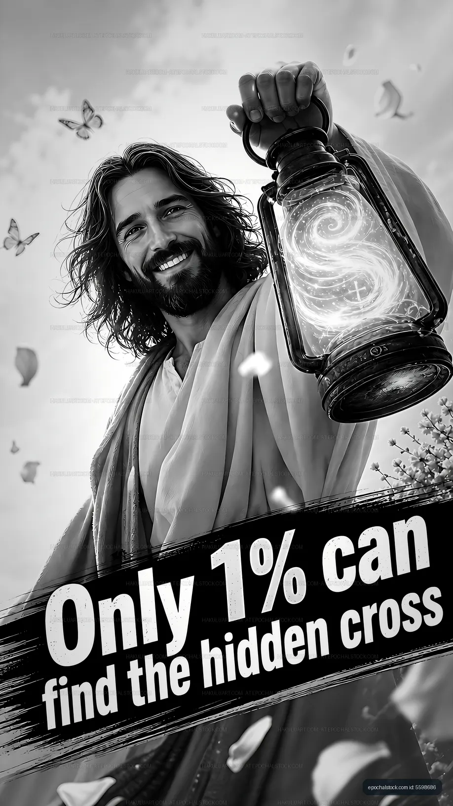 Man holding lantern with hidden cross in nature setting