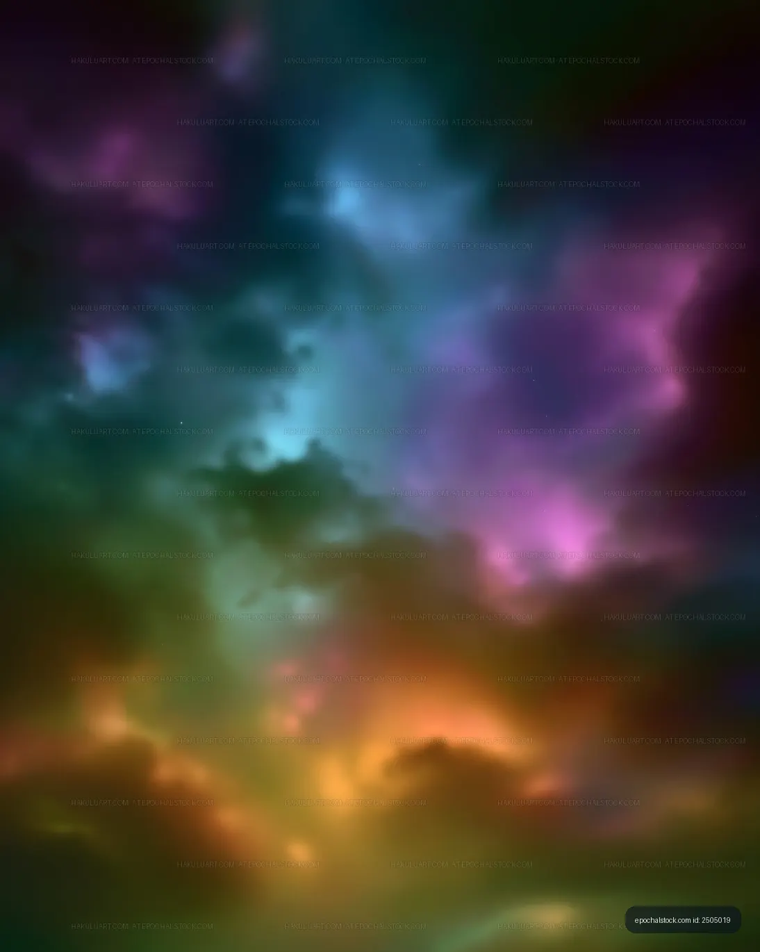 Colorful clouds forming in the night sky over a landscape