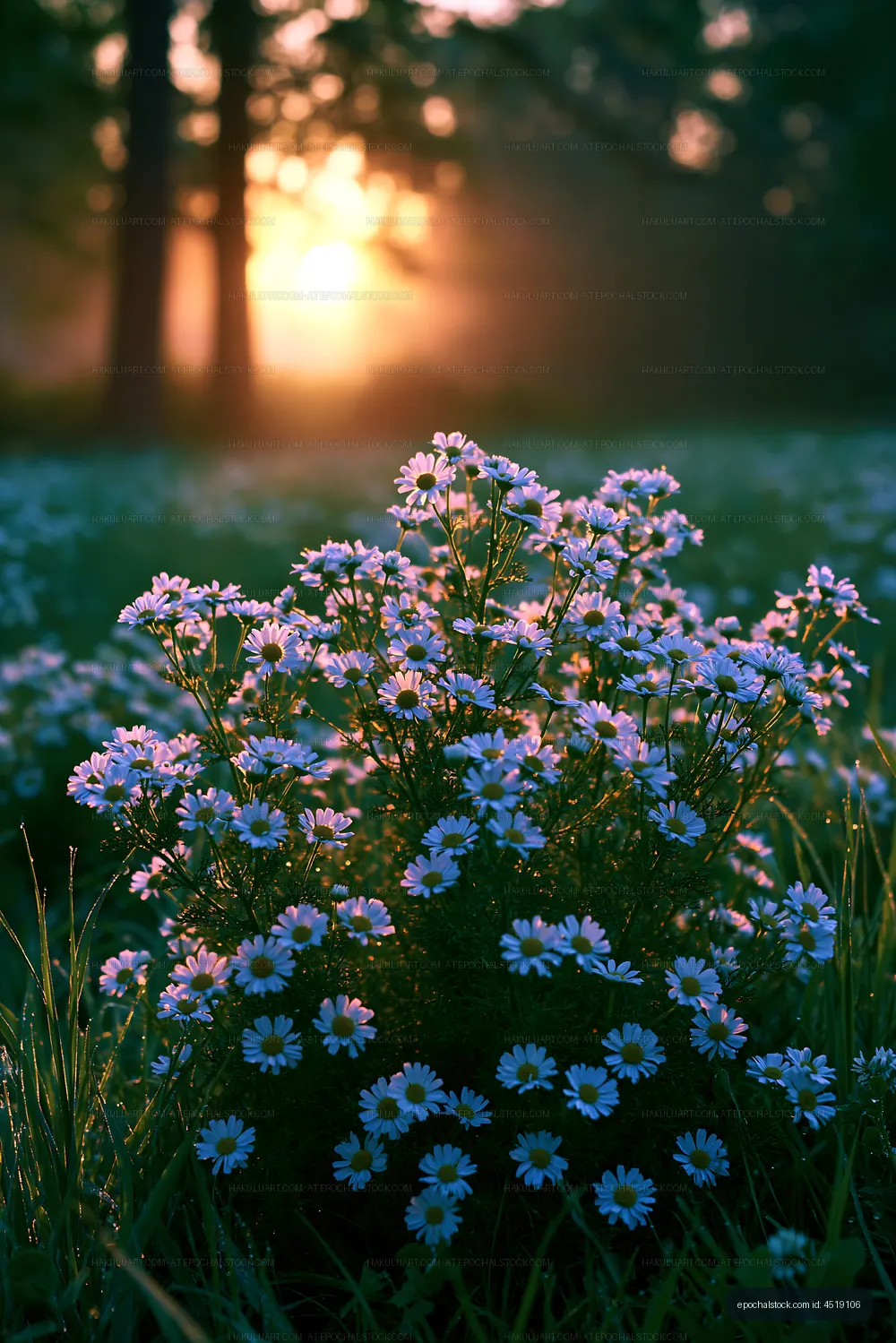 Flowers blooming in a field during sunrise