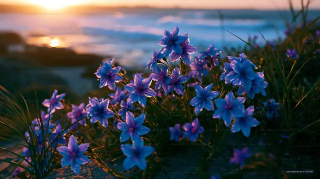 Flowers blooming on beach during sunset in coastal area