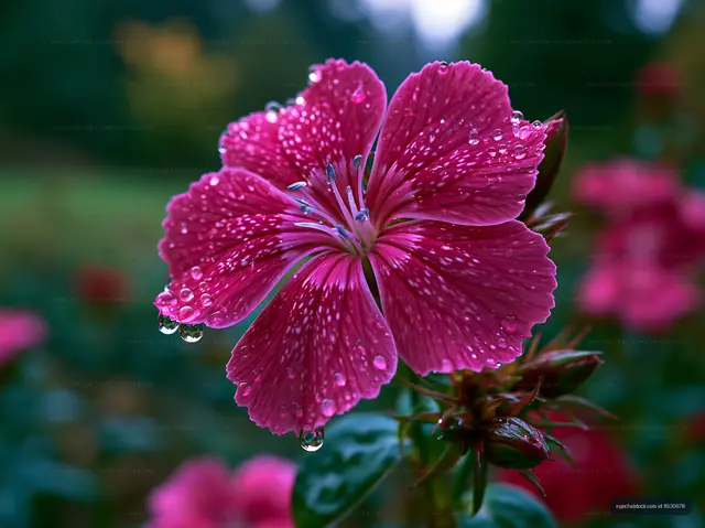 Close-up view of pink flower with water droplets on petals