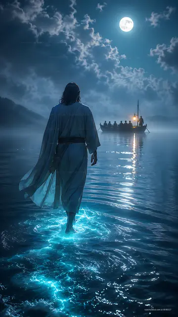 Walking on water at night under the moonlight
