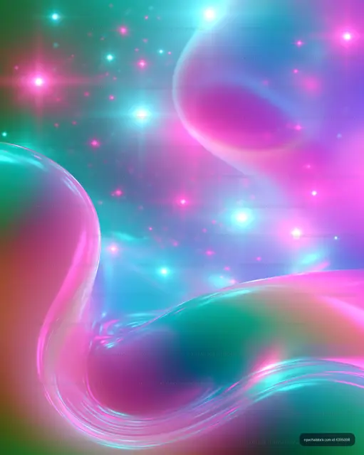 Colorful abstract background with fluid shapes and glowing stars