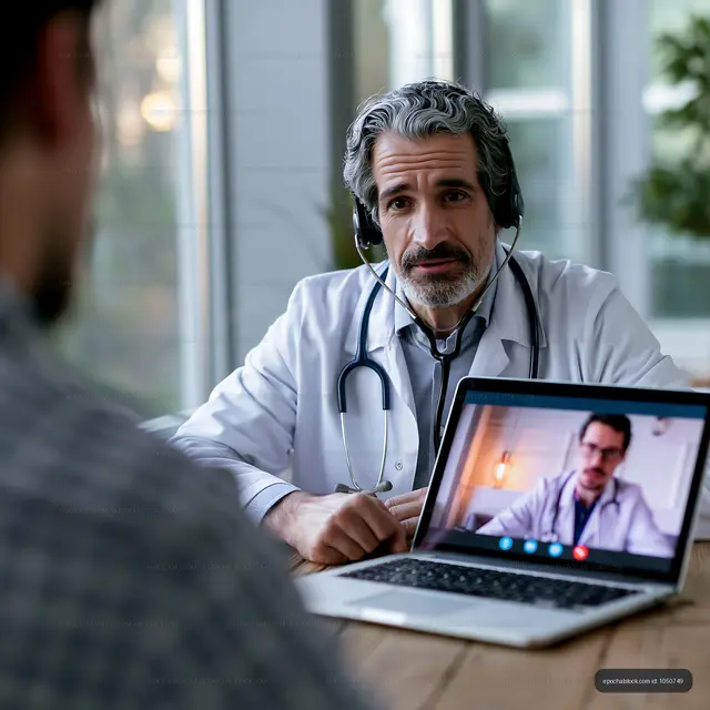 Doctor consulting with patient via video call