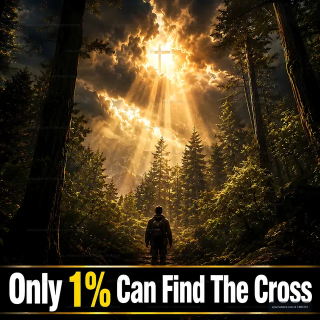 Searching for the cross in a sunlit forest scene
