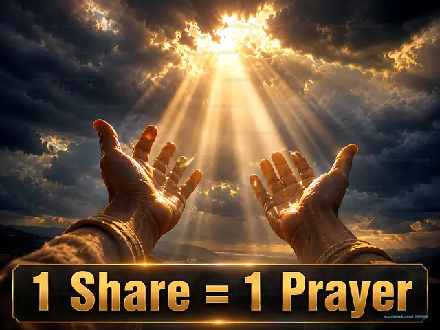 Hands raised towards light with a message about prayer