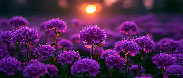 Sunset over a field of purple flowers